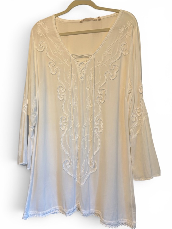 Soft Surroundings Tops - Soft Surroundings White Cotton Peasant Blouse Sz L
